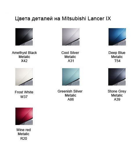 Каталожные цвета Mitsubishi Lancer IX